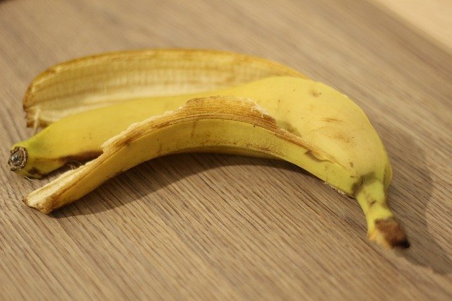 empty banana peel on a table used for banana peel fertilizer