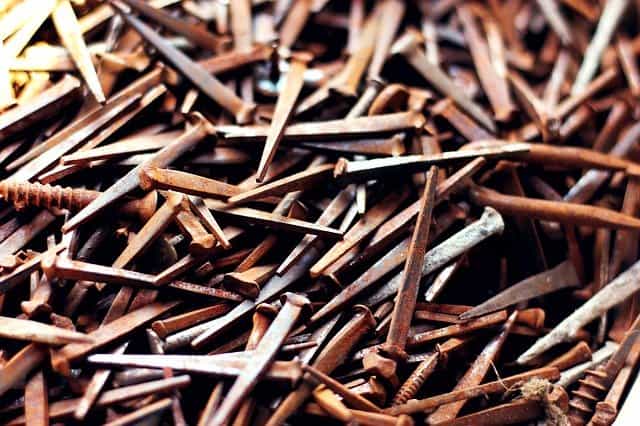 pile of rusty nails used for weird fertilizer